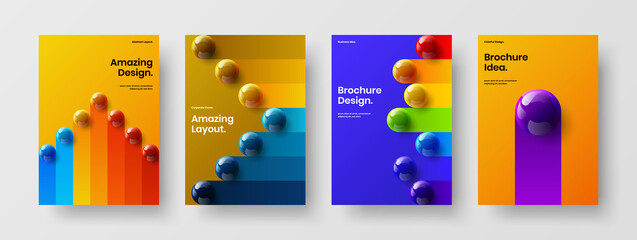 Bright company cover vector design illustration bundle. Simple realistic spheres leaflet layout collection.