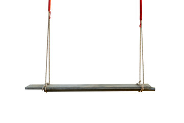 An vintage wood swing hanged on a tree Isolated on white background