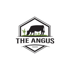 Retro vintage hexagon logo Angus Emblem Label Livestock design western region