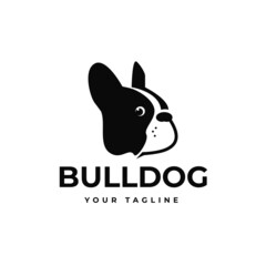 Black bulldog dog head logo facing side view