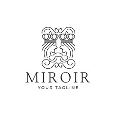 Crown beauty queen reflection, nature vintage logo design in line art style premium vector