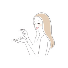 シャンプーを手で泡立てる美しい女性