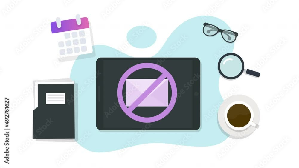 Poster stop email icon on tablet screen animation concept.4k motion animation