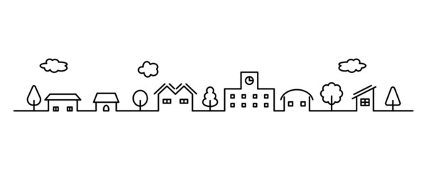 街並み　学校　線画
