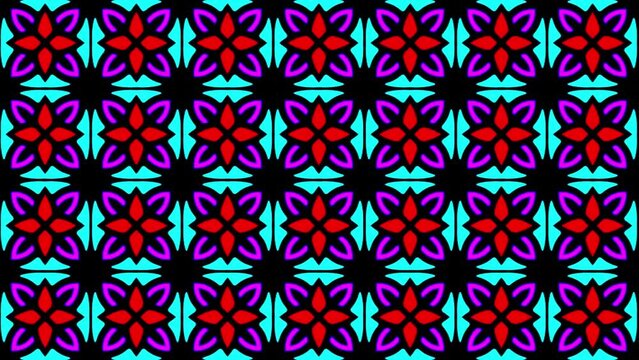 Graphic design in kaleidoscope format on dark background with digital pattern in panning motion