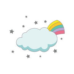 Vector illustration of color rainbow and cloud with stars, cartoon icon