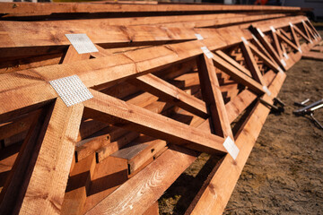 New under construction roof beams the construction site