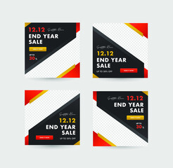 Set of Editable square banner template. Red and gold background color with stripe line shape. Suitable for social media post and web internet ads