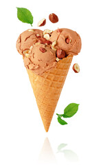 Hazelnut ice cream with clipping path on white background