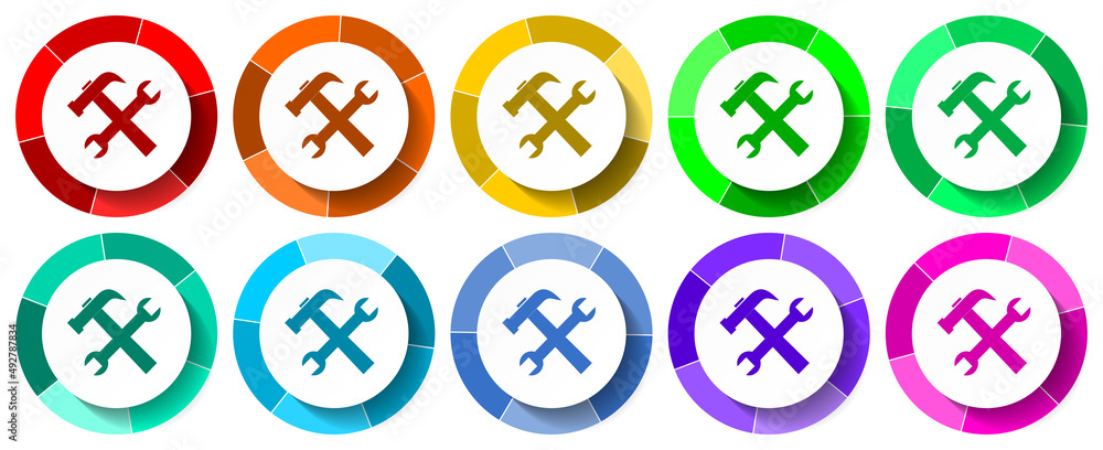 Poster Tool icon set, service flat design vector illustration in 10 colors options for mobile applications and webdesign