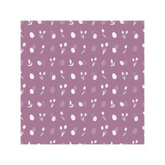 Easter seamless pattern. Flowers and eggs with patterns. White on a purple background. Change color