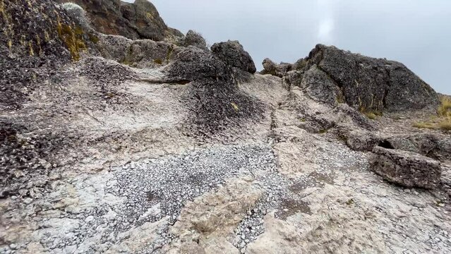 4K POV Footage walking between Barranco and Karanga Camps on cca 4100m altitude. Umbwe route to the highest African continent mountain 5895 m. Tanzania