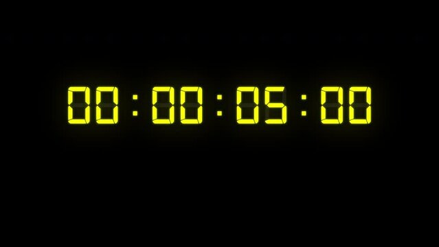 One minute of glowing led 60 fps timecode readout with yellow digits on black background.