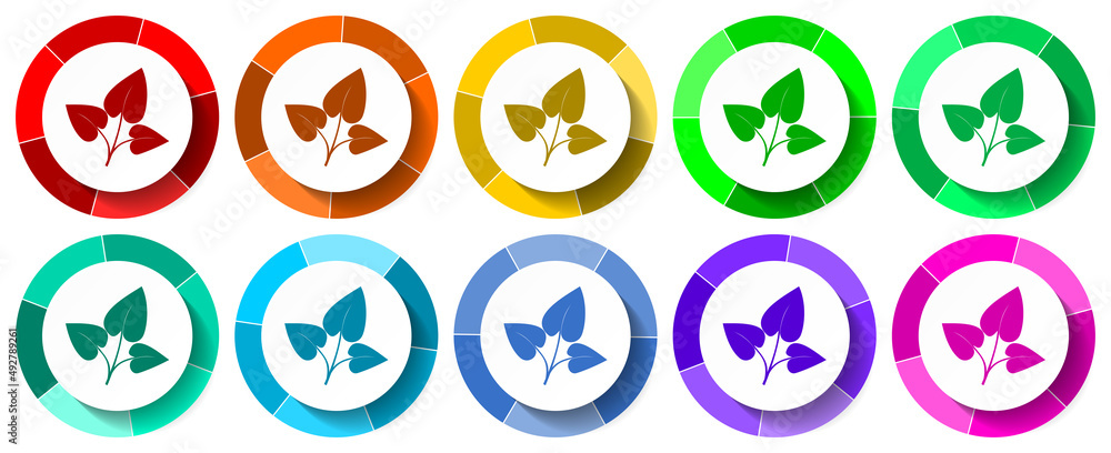 Aufkleber plant, tree icon set, florar flat design vector illustration in 10 colors options for mobile applica