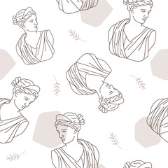 Antique Greek Sculptures pattern. Background, wallpaper, poster template