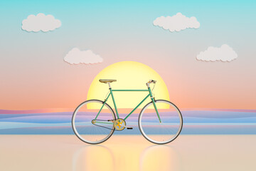 Fototapeta na wymiar bike with artificial beach at sunset in a studio