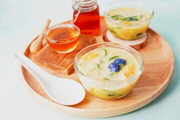 Cantaloupe in coconut milk, Thai dessert, fresh honey