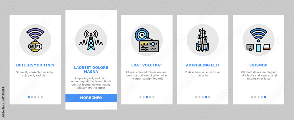 Poster telecommunication technology onboarding mobile app page screen vector. telecommunication tower and a