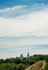 Vyshgorod. Ancient church of saints Boris and Gleb under a beautiful cloudy sky