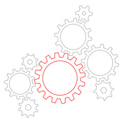 Gruppe Große Und Kleine Zahnräder Kontur Grau Rot
