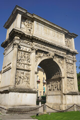 Benevento: Arco di Traiano, Roman arch, at morning