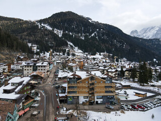 aerial view from Canazei center in Italy