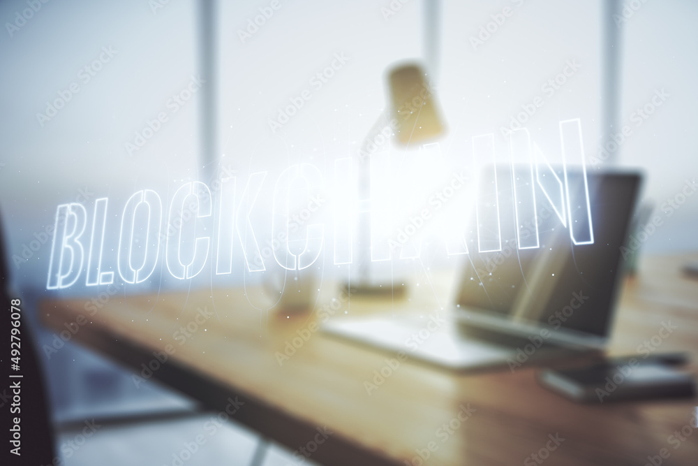 Aufkleber creative abstract blockchain technology sketch on modern laptop background, future technology and bl