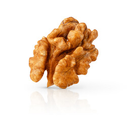 Half of walnut kernel isolated on white background with clipping path.