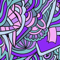 Vector colorful whimsical seamless pattern. Fancy meditative background. Boho, hippie, gypsy design. Zentangle style.