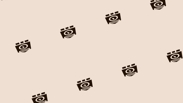 animation of spinning clock tower icon on light pastel background