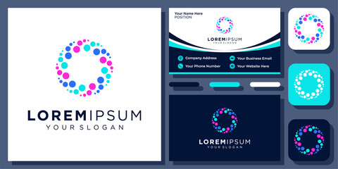 Molecule Colorful Ion Connection Technology Digital Science Vector Logo Design with Business Card