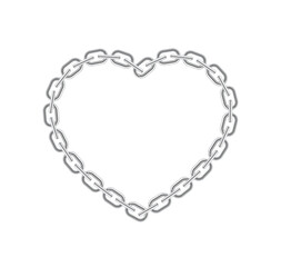 Vector heart created using a silver realistic chain. Isolated on white background