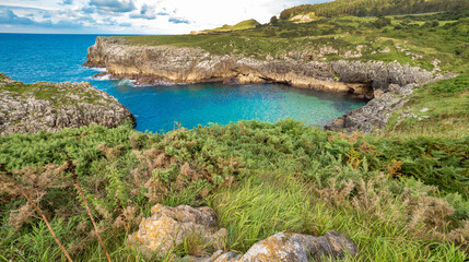 Fototapeta na wymiar Coastline and Cliffs, Cantabrian Sea, Buelna, Llanes, Asturias, Spain, Europe