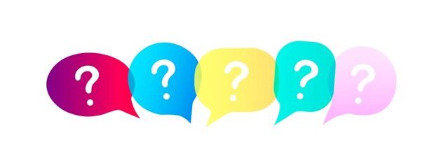 Speech bubbles. Question mark icon. Message window. FAQ. Bright, colorful elements. Submit a request. vector illustration.
