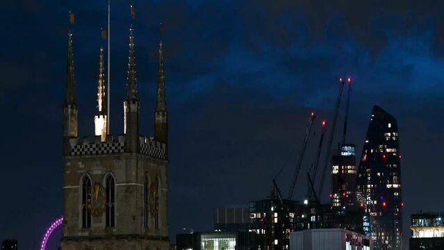 Evening View of Southwark Cathedral and London Eye, London, United Kingdom