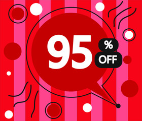 Vector illustration 95% off banner. red label