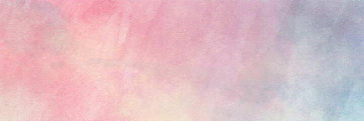 Pretty pink watercolor background with paper texture, Panorama view  hand painted abstract image.