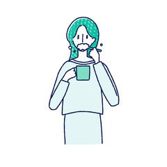 歯磨きをしている女性　イラスト　手描き	