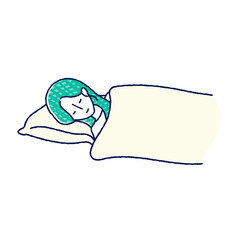 ベットで寝ている女性のイラスト