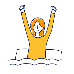 起床　目覚め　女性　イラスト　手描き