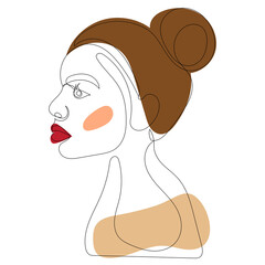 woman portrait drawing in one continuous line, isolated