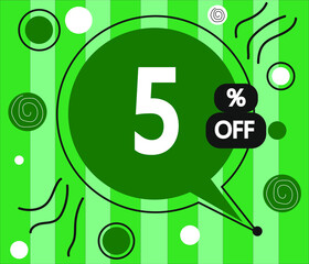 Vector illustration 5% off banner. green label