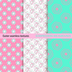 Seamless vector color background. The texture of simple doodle elements. Decorations for fabrics, children's textiles.For scrapbooking, packaging, gift products. Digital template. Easter background
