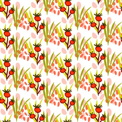 Vector seamless half-drop pattern, with leaves and bud