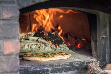 stone-baked pizza and oven