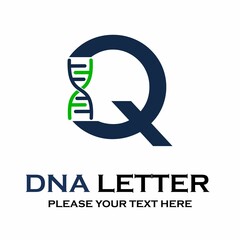 Letter q DNA logo template. Design with chromosome symbol. Suitable for research, science, medical, logotype, technology, lab, molecule, protein, nucleus etc