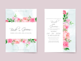Wedding invitation cards set pink roses