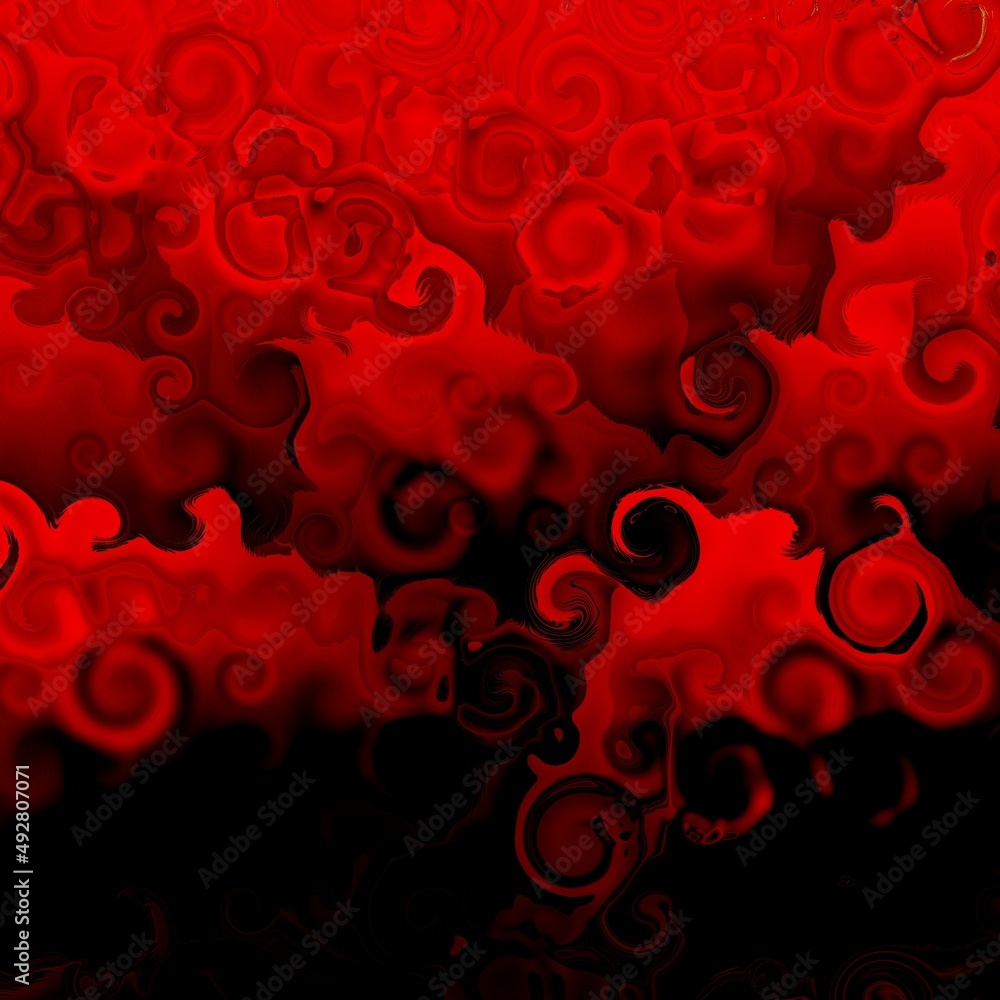 Poster bright red and scarlet curved patterns and design on a black background