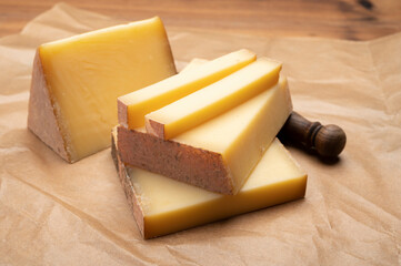 French cheese collection, comte cheese made from unpasteurized cow's milk in Franche-Comte, France