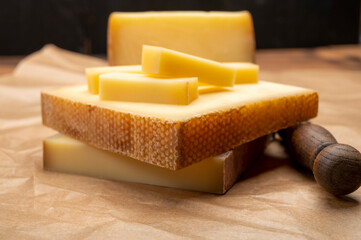 Swiss cheese collection, gruyere cheese made from unpasteurized cow's milk
